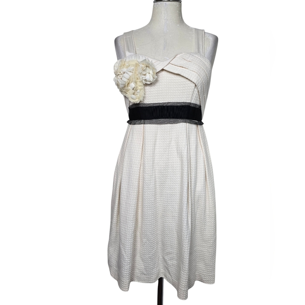 Anthropologie Deletta Waffle Knit Cream Black Breakfasting Dress XS